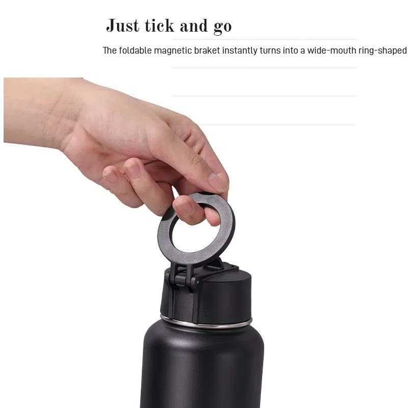 Space Kettle with Magnetic Cover – Stainless Steel Insulated Water Bottle – Design with Mobile Phone Holder – Vacuum Flask