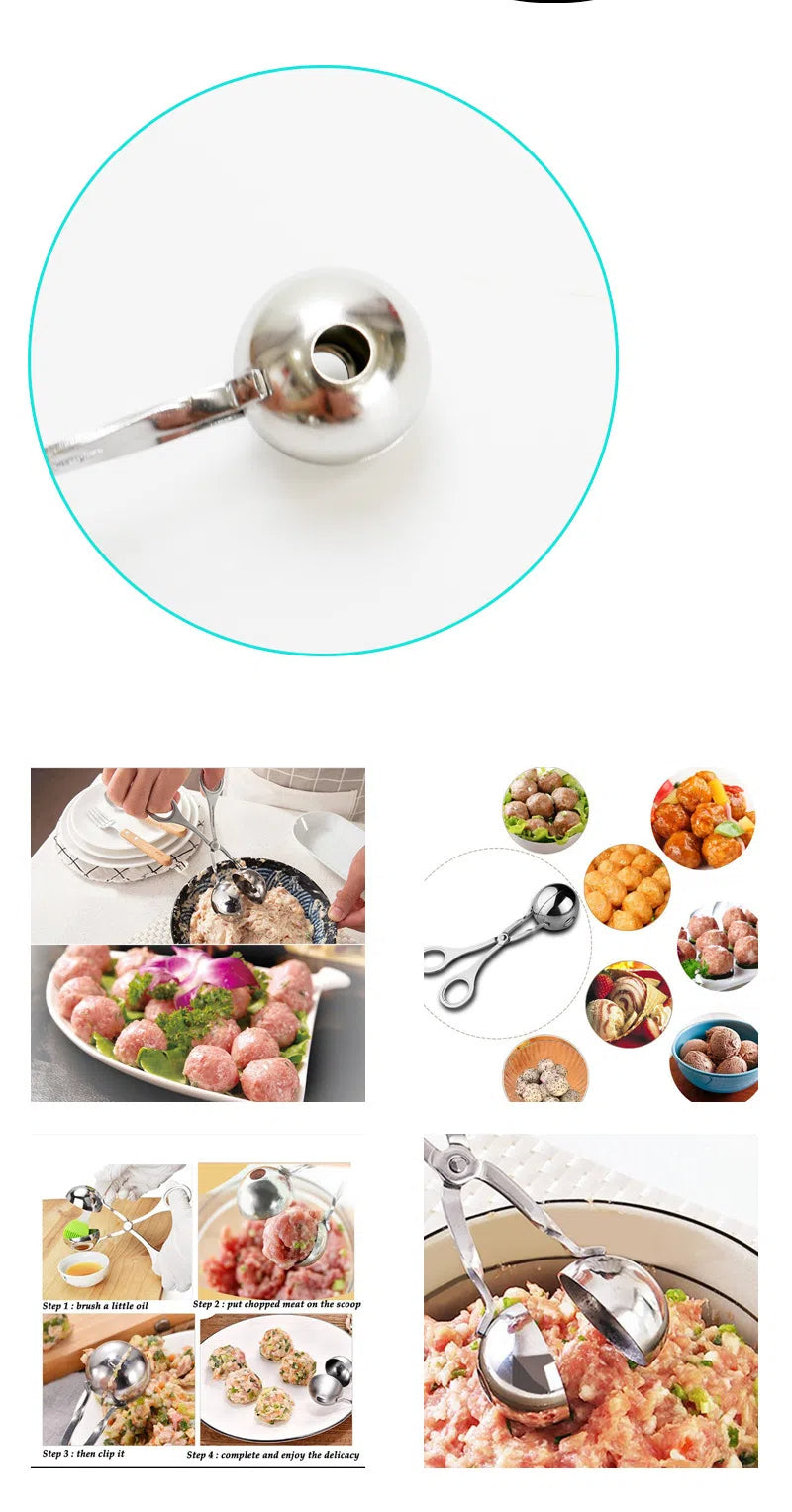Stainless Steel Meatball Maker – Douyin Rice Ball Mold & Kitchen Croquette Tool, Non-Stick Meatball Scoop Clip for Household Cooking