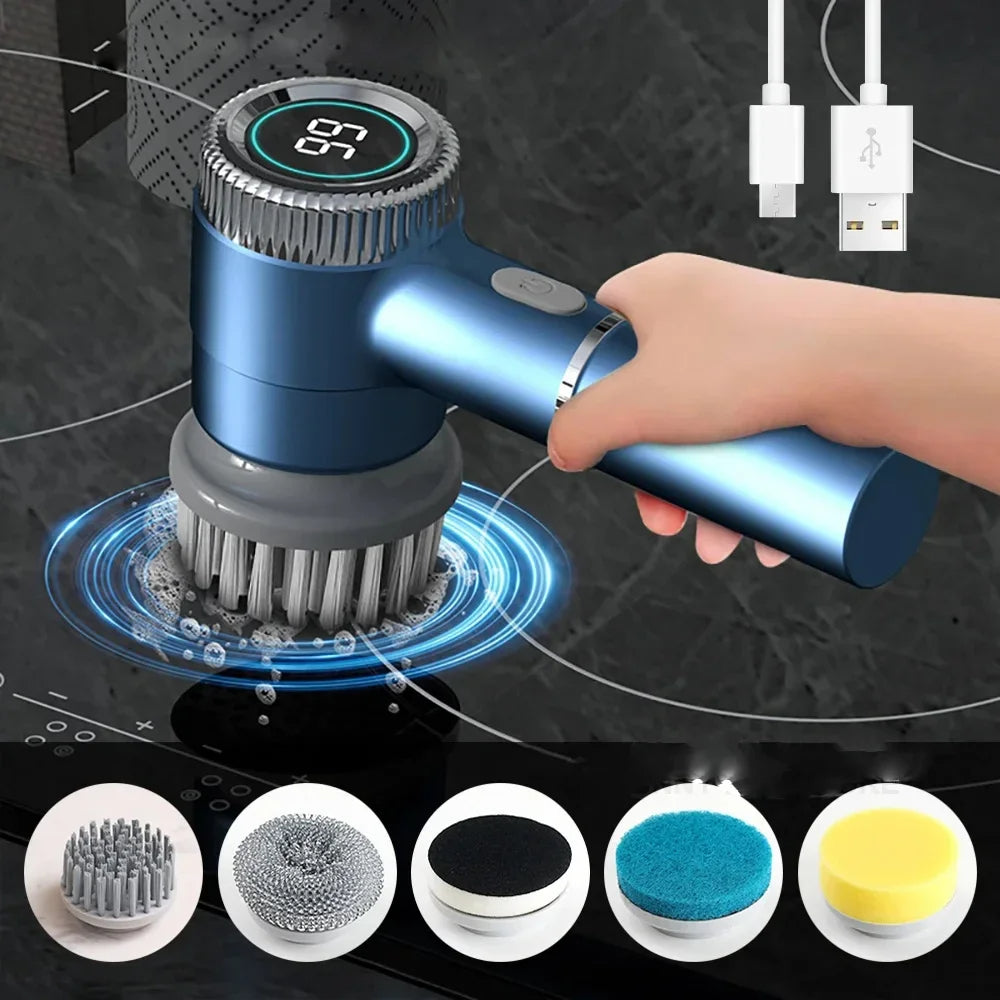 Kitchen Pot Washing Brush, Multifunctional Rotating Household Cleaning Brush, Hard Bristle Waterproof Dishwashing Brush, Short Handle Electric Brush