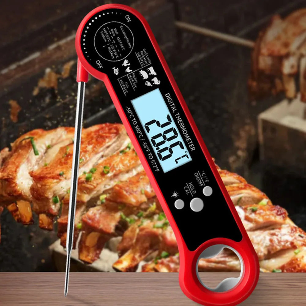 Digital Kitchen Thermometer, Folding Probe Type, Wireless, Digital Display, Kitchen Cooking Baking Food Accurate Electronic Thermometer, Magnet, Luminous, Waterproof