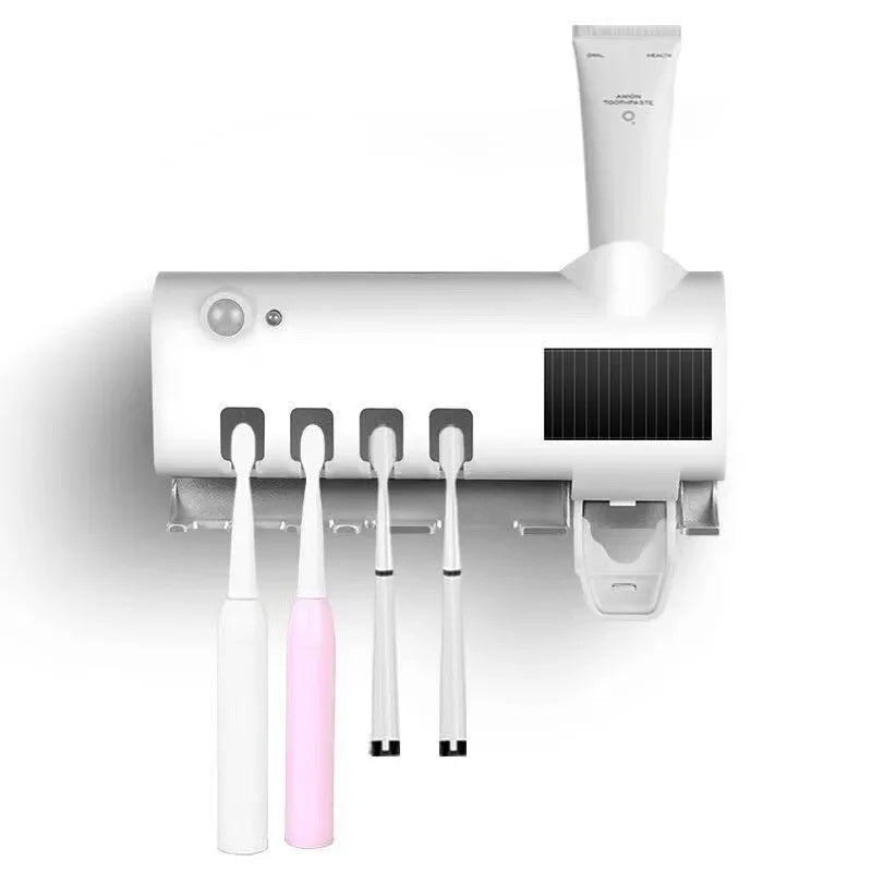 Toothbrush Sterilizer, Punch-Free Wall-Mounted Disinfection Rack, Intelligent Sensor UV Toothbrush Holder, Fully Automatic Toothpaste Squeezer