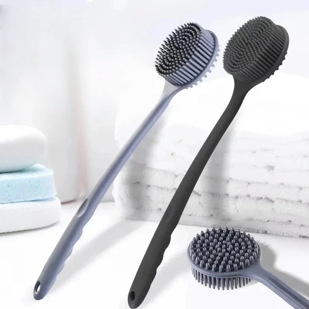 Silicone Long Handle Bath Brush – Soft Bristle Body Scrubber, Back Brush for Comfortable Cleaning