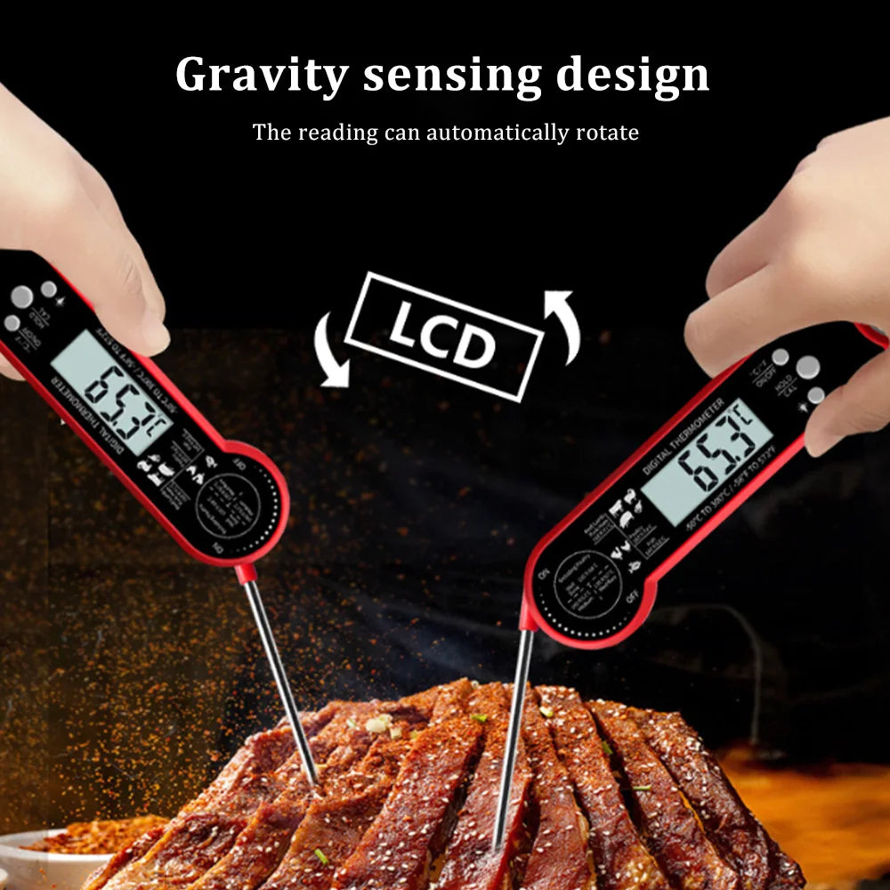 Digital Kitchen Thermometer, Folding Probe Type, Wireless, Digital Display, Kitchen Cooking Baking Food Accurate Electronic Thermometer, Magnet, Luminous, Waterproof