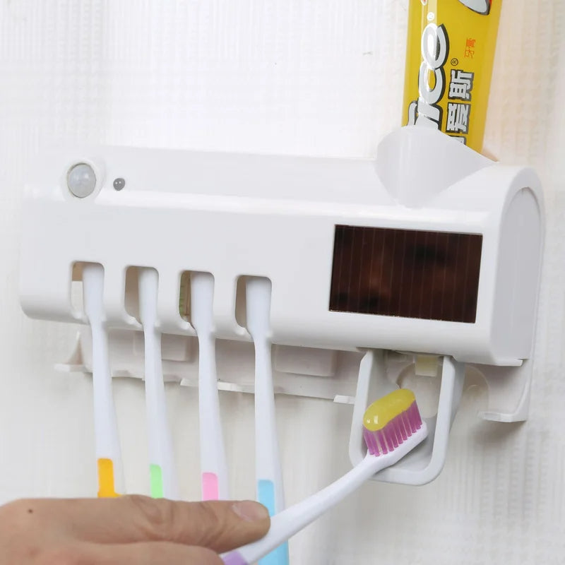 Toothbrush Sterilizer, Punch-Free Wall-Mounted Disinfection Rack, Intelligent Sensor UV Toothbrush Holder, Fully Automatic Toothpaste Squeezer
