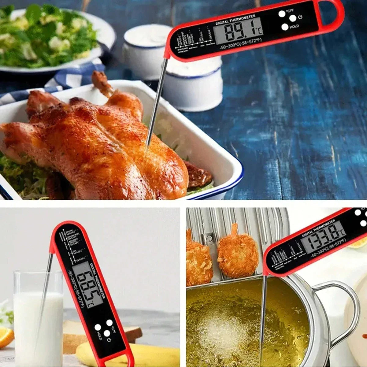 Digital Kitchen Thermometer, Folding Probe Type, Wireless, Digital Display, Kitchen Cooking Baking Food Accurate Electronic Thermometer, Magnet, Luminous, Waterproof