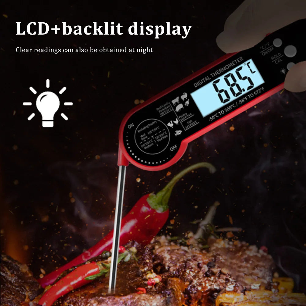 Digital Kitchen Thermometer, Folding Probe Type, Wireless, Digital Display, Kitchen Cooking Baking Food Accurate Electronic Thermometer, Magnet, Luminous, Waterproof