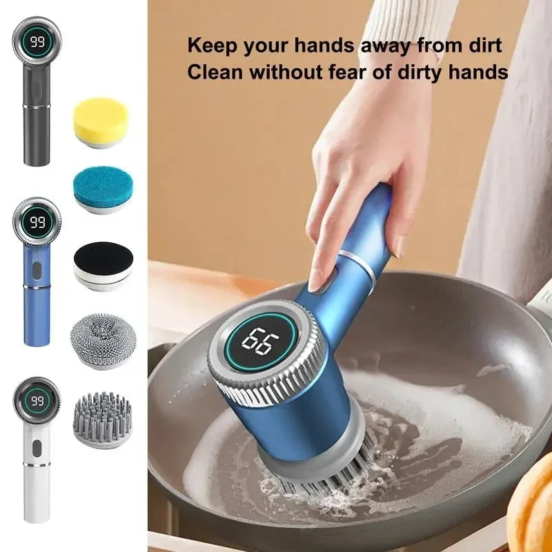 Kitchen Pot Washing Brush, Multifunctional Rotating Household Cleaning Brush, Hard Bristle Waterproof Dishwashing Brush, Short Handle Electric Brush