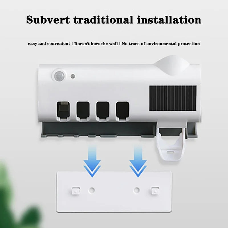Toothbrush Sterilizer, Punch-Free Wall-Mounted Disinfection Rack, Intelligent Sensor UV Toothbrush Holder, Fully Automatic Toothpaste Squeezer