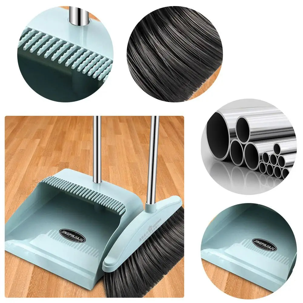 3-Piece Broom and Dustpan Set – Rotatable Wiper with Soft Bristles, Non-Stick Hair Design, Upright Standing Cleaning Tool for Home & Office Floors