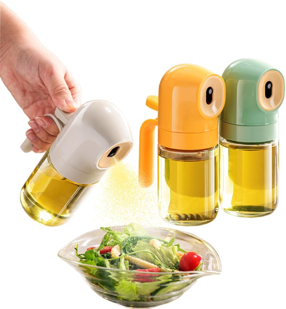 Glass Oil Spray Bottle & Pourer – 2-in-1 Kitchen Oil Dispenser for Cooking, Salad, and Baking – Atomizing Mist & Controlled Pour