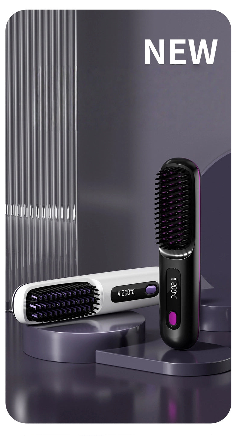 Wireless Straight Hair Comb Negative Ion Straight Hair Comb Wireless LCD Straight Curling Portable Straight Hair Curling Comb