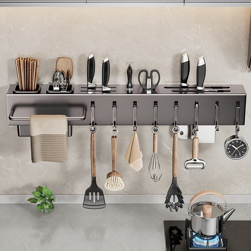 Wall-Mounted, Punch-Free Kitchen Multi-Function Rack, Knife Kitchen Knife, Chopsticks Storage Rack