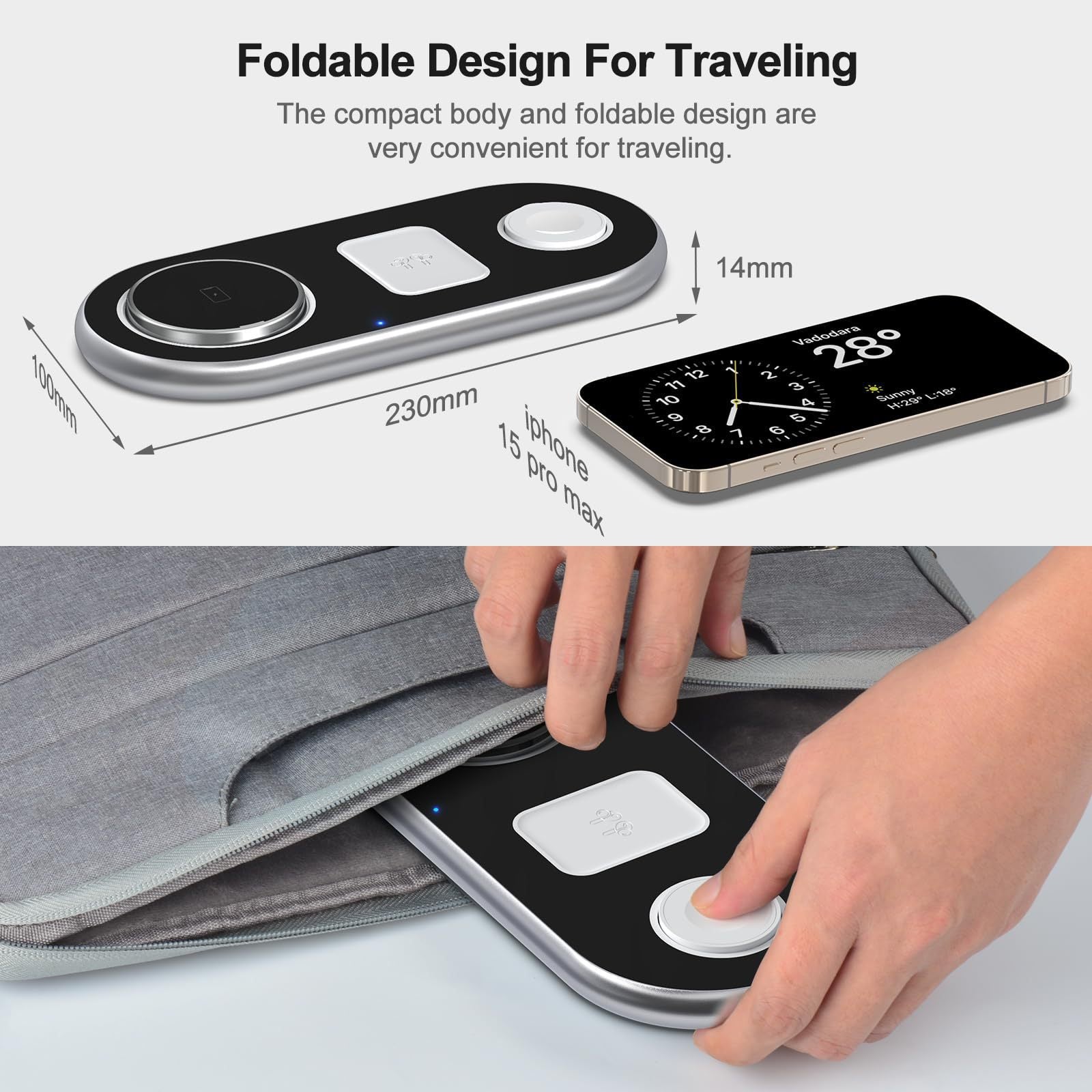 Wireless Charger, Foldable Magnetic Three-in-One Charger, Mobile Phone Charging, Metal Phone Holder