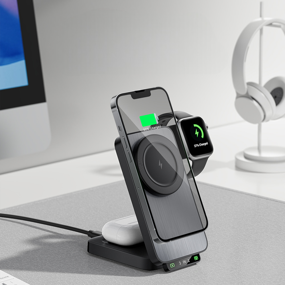 Folding Magnetic Wireless Charger, Night Light Wireless Charger, Suitable for Apple Earphones, Watches, and Mobile Phones, Fast Charging