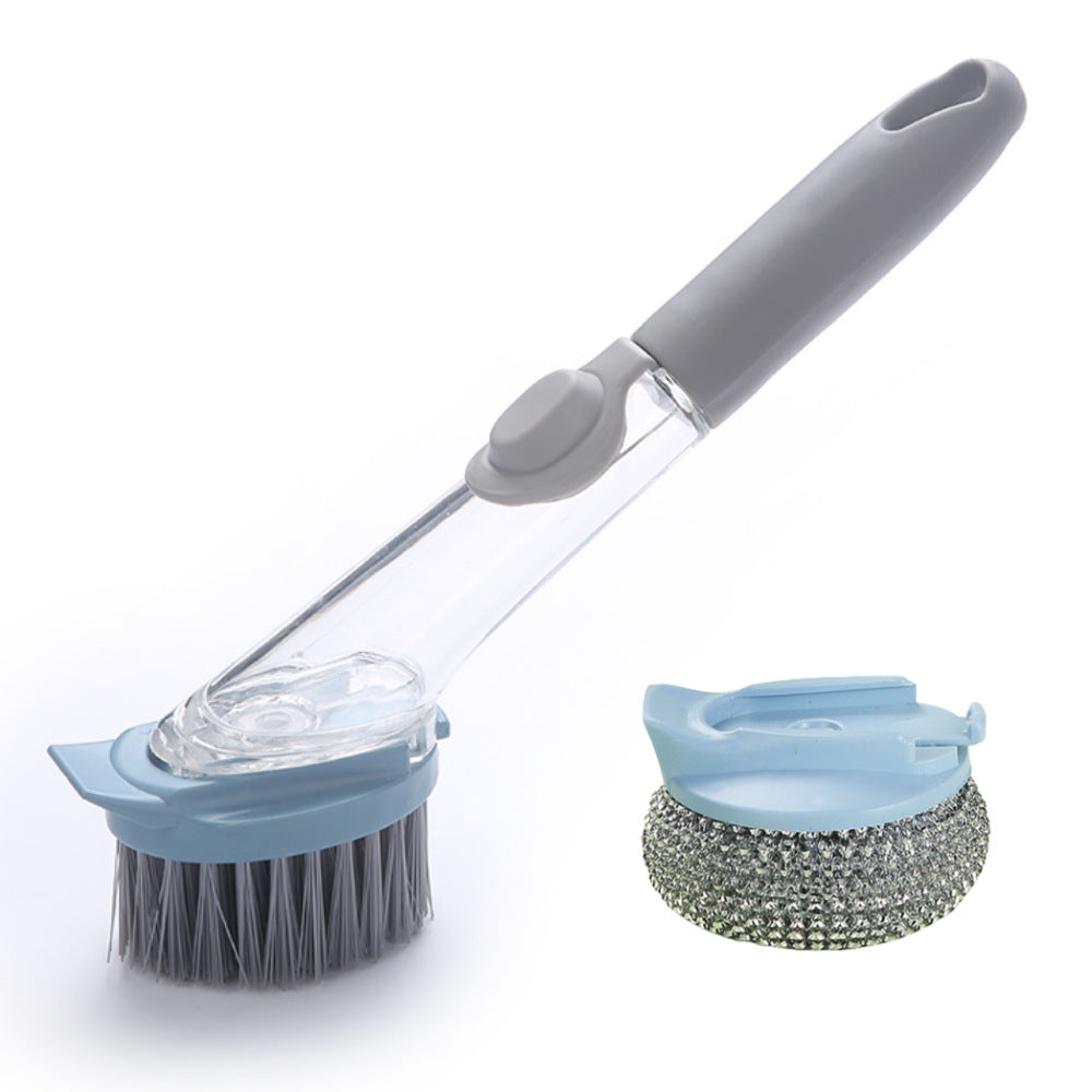 Long Handle Pot Brush – Liquid Dish Scrubber with Replaceable Steel Ball Head – Non-Scratch for Non-Stick Pans, Bowls, and Stove Cleaning