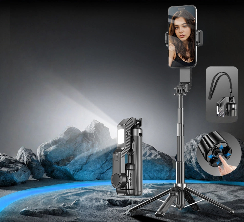 Stabilizer Mobile Phone Selfie Stick, With Fill Light, Anti-Shake, Retractable Selfie Stick, Quadruped, Travel, Portable