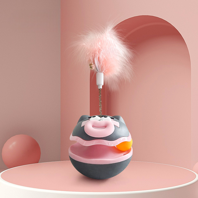 Pet Tumbler Feather Cat Toy, Cat Toy Self-Entertainment Turntable, Cat Boredom Relief Artifact, Cartoon Cat Toy