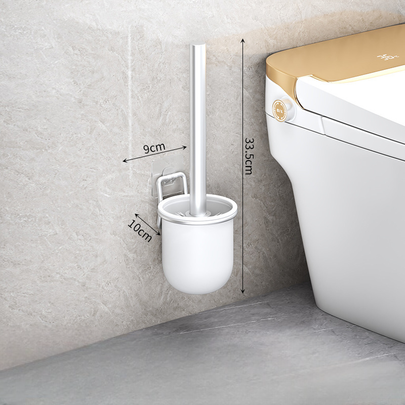 Aluminum Toilet Cleaning Brush, No Dead Angle Bathroom Artifact, Wall-Mounted, Punch-Free Storage Rack