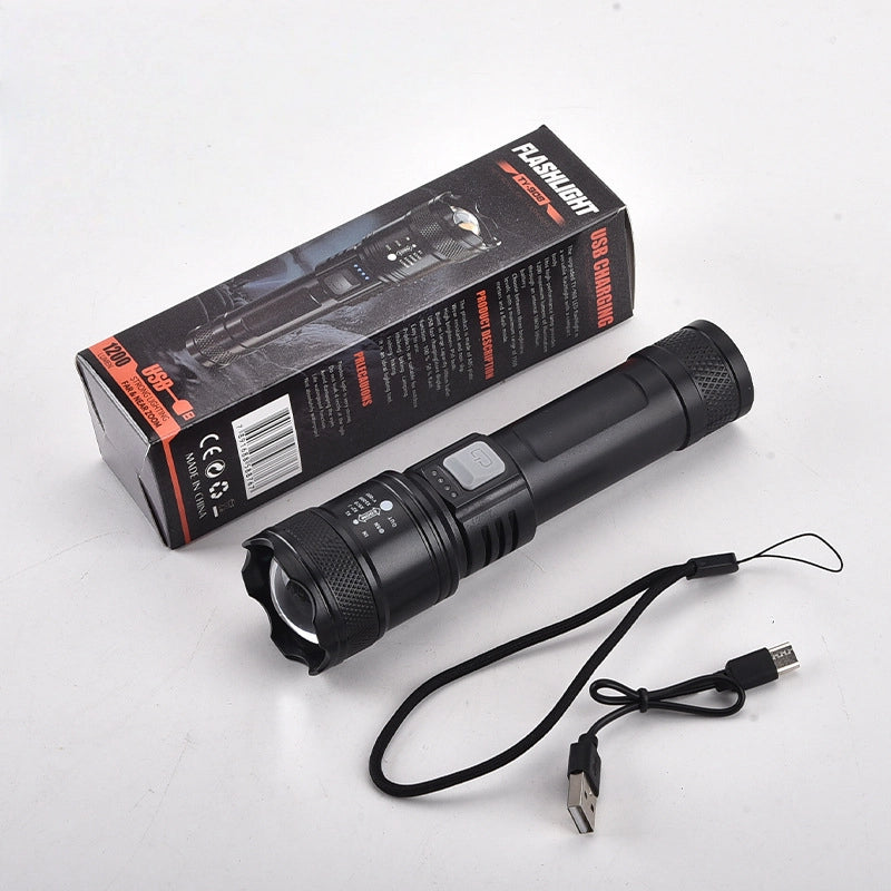 High-Power Flashlight, Long Battery Life, Rechargeable Lighting Flashlight, Outdoor High-Power Telescopic Zoom Flashlight