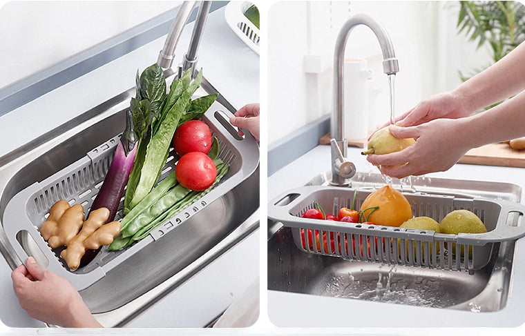 Telescopic Kitchen Sink Drain Basket, Multi-Function Folding Vegetable Washing Rack For Home