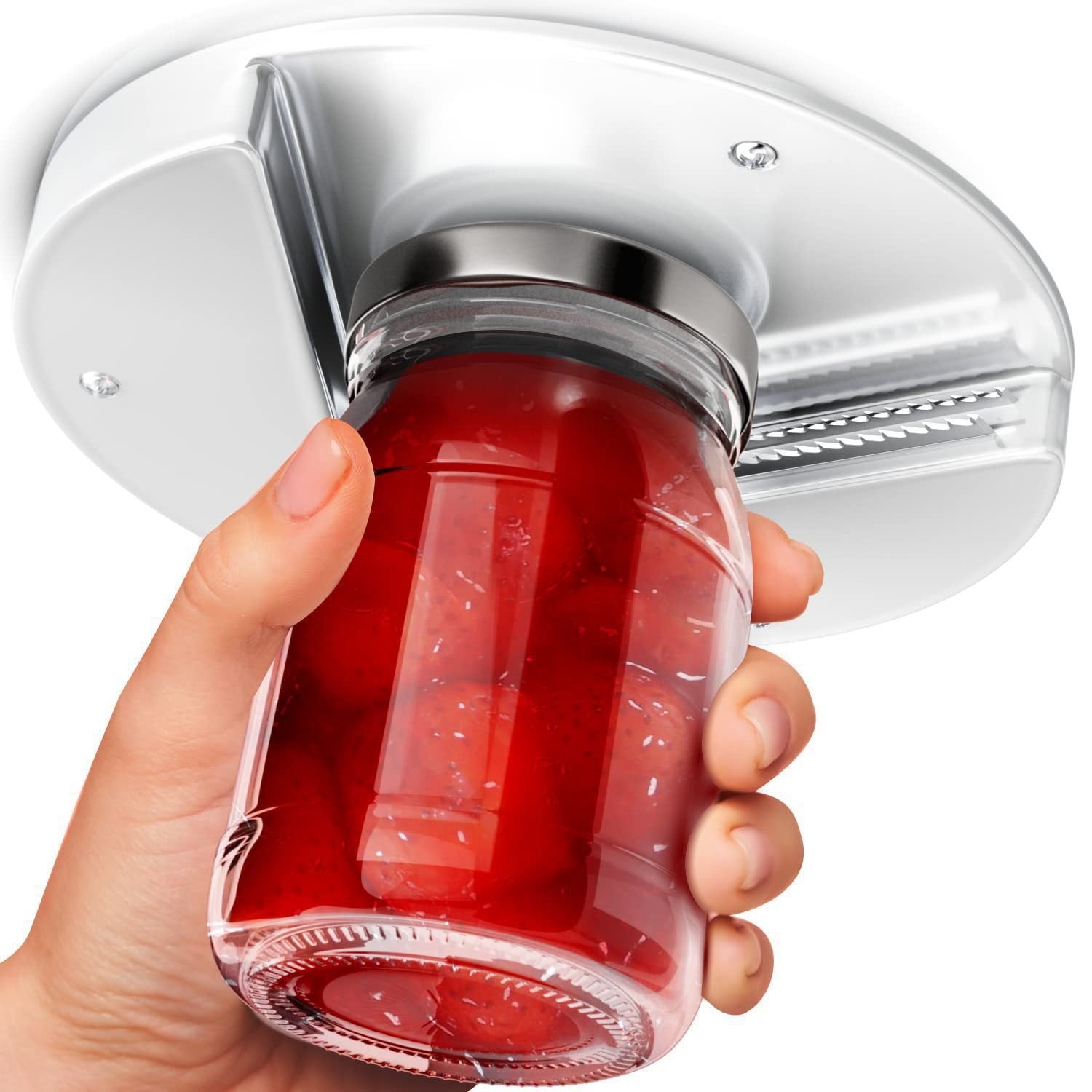 Under-Cabinet Jar & Bottle Opener – Hands-Free Round Can Opener for Kitchen, Table, or Counter Use