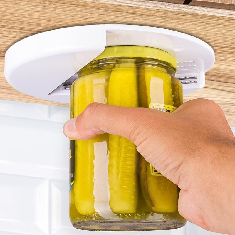 Under-Cabinet Jar & Bottle Opener – Hands-Free Round Can Opener for Kitchen, Table, or Counter Use