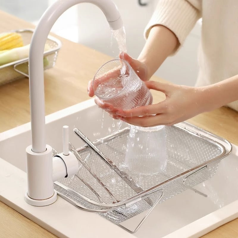 Stainless Steel Retractable Sink Rack, Vegetable Washing Basket And Dish Drain Rack