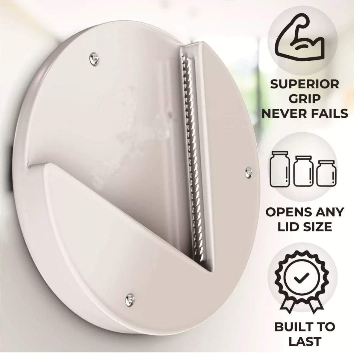 Under-Cabinet Jar & Bottle Opener – Hands-Free Round Can Opener for Kitchen, Table, or Counter Use
