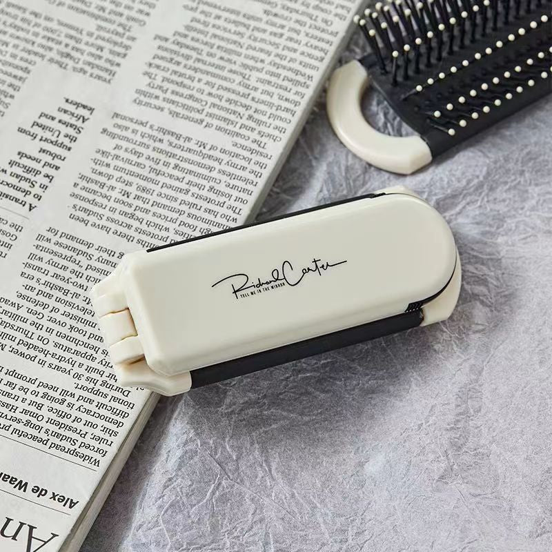 Folding Mirror Comb, Portable Comb, Airbag Air Cushion Comb, Milky White, Hair Massage, Hair Care, Mirror Integrated