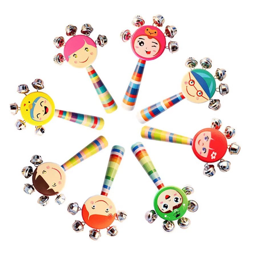 Infant Wooden Cartoon Smiley Face Hand Bell, Wooden String Bell, Bed Bell, Baby Early Education, Educational Toy