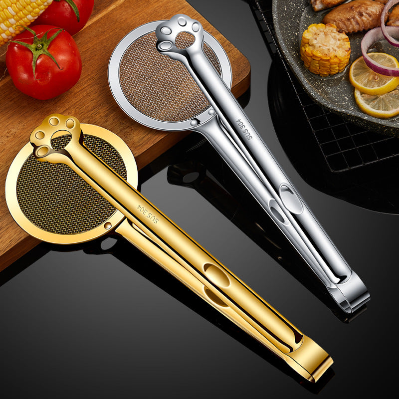 Stainless Steel Bear Paw Oil Drain Clip – Multi-Function Frying & Cooking Food Clip – Non-Slip Bread, Net, and Kitchen Tongs Tool