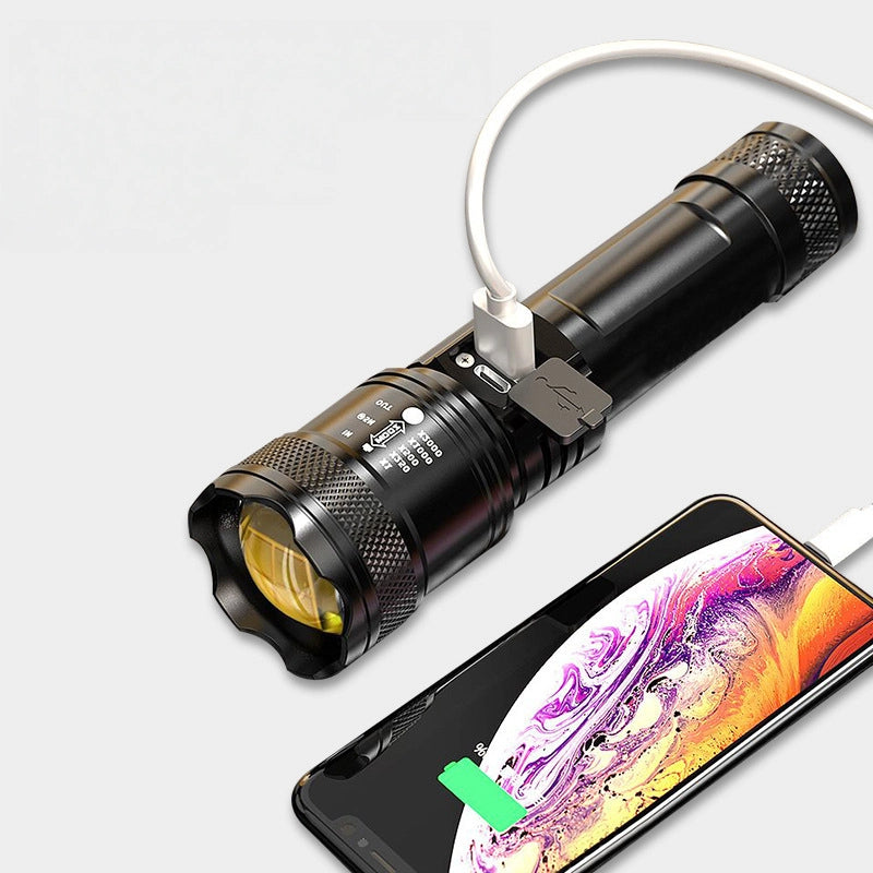 High-Power Flashlight, Long Battery Life, Rechargeable Lighting Flashlight, Outdoor High-Power Telescopic Zoom Flashlight