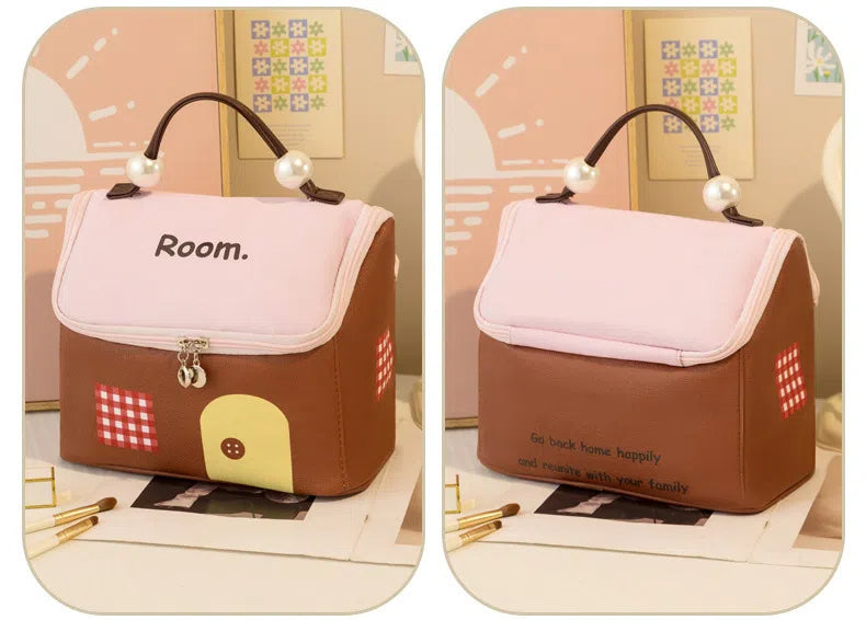 Cute Dopamine Travel Cosmetic Bag – Large Capacity Portable Toiletry Organizer with New Partition, Handheld Makeup & Storage Pouch for Women