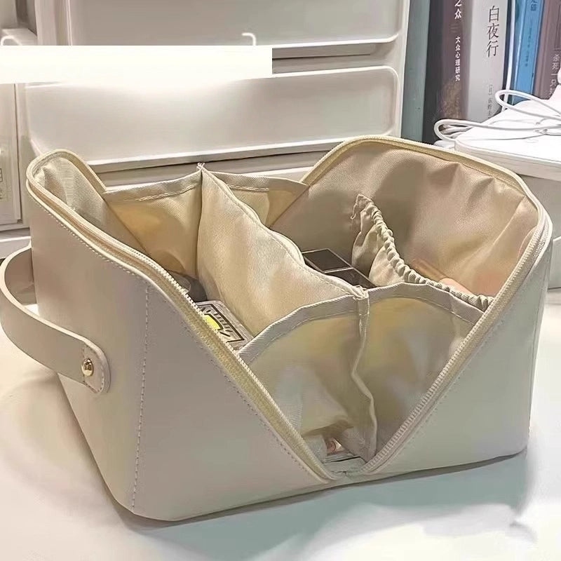 Women’s Portable Cosmetic Bag, Large Capacity Travel Makeup Organizer With Brush Storage, Multifunctional Toiletry Bag