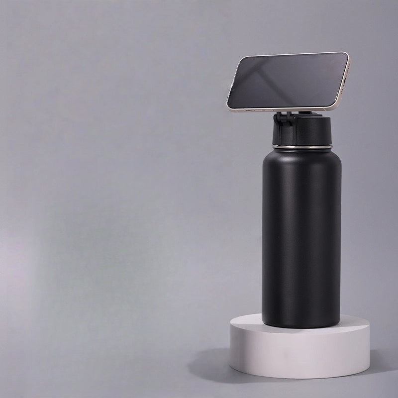 Space Kettle with Magnetic Cover – Stainless Steel Insulated Water Bottle – Design with Mobile Phone Holder – Vacuum Flask