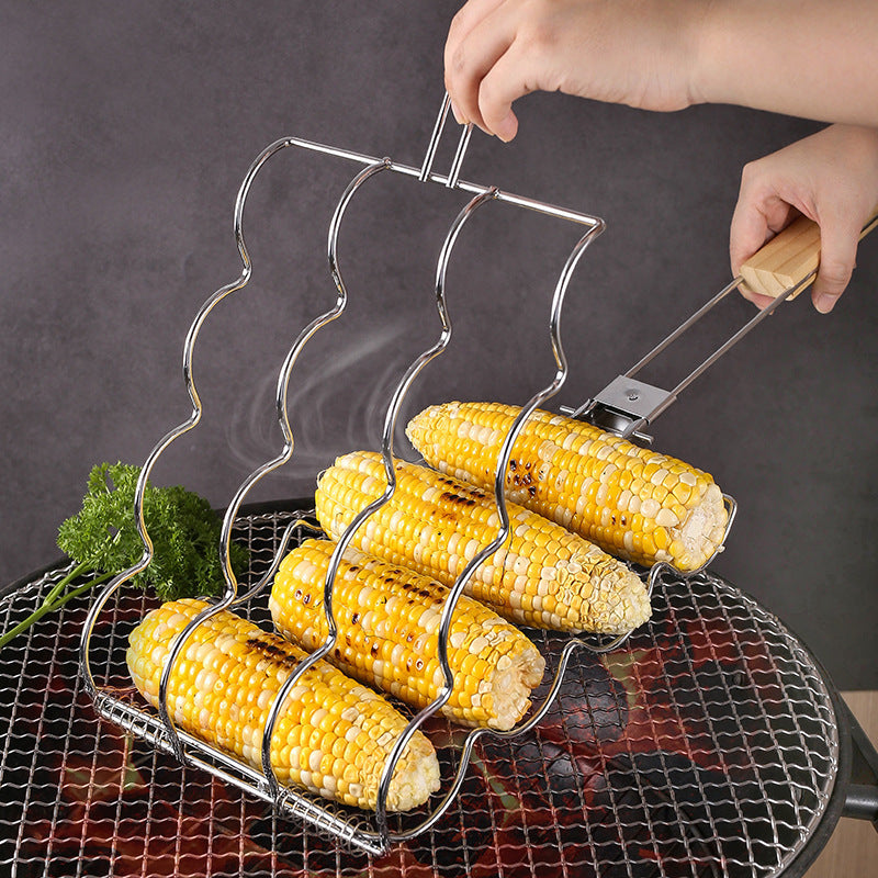 BBQ Grill Tool – Outdoor Foldable Grilled Corn Clip, Stainless Steel Grilling Net Clip, Convenient Hot Dog Grill Clip