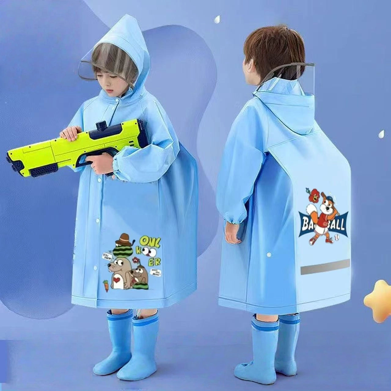 Children's Raincoat, Kindergarten, Primary And Secondary School Students, Boys And Girls, Large Brim