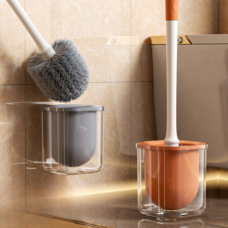 New Household Toilet Brush Set, Long Handle, Wall-Mounted Round Head Cleaning Brush with Base, Bathroom Toilet Brush, Toilet Cleaning