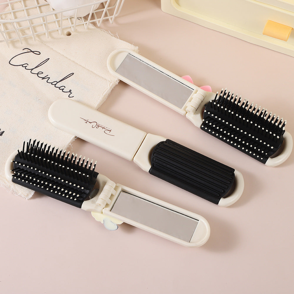 Folding Mirror Comb, Portable Comb, Airbag Air Cushion Comb, Milky White, Hair Massage, Hair Care, Mirror Integrated