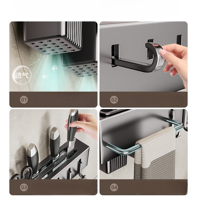 Wall-Mounted, Punch-Free Kitchen Multi-Function Rack, Knife Kitchen Knife, Chopsticks Storage Rack