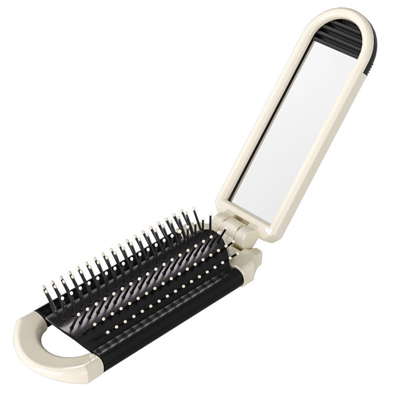 Folding Mirror Comb, Portable Comb, Airbag Air Cushion Comb, Milky White, Hair Massage, Hair Care, Mirror Integrated