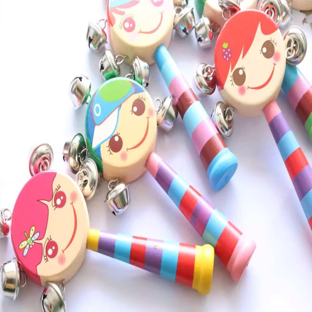 Infant Wooden Cartoon Smiley Face Hand Bell, Wooden String Bell, Bed Bell, Baby Early Education, Educational Toy