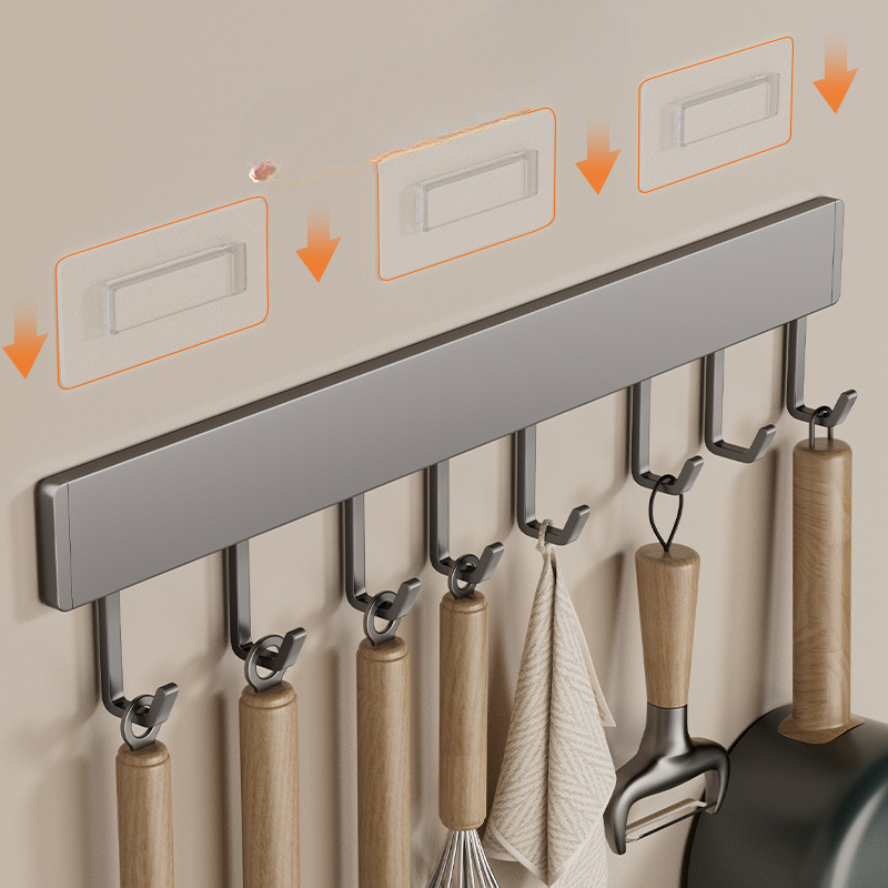 Kitchen Hook Rack, Punch-Free Kitchen Rack Accessories, Wall-Mounted, Multi-Functional Kitchen Utensils, Spoon Shovel Hanging Rod Storage