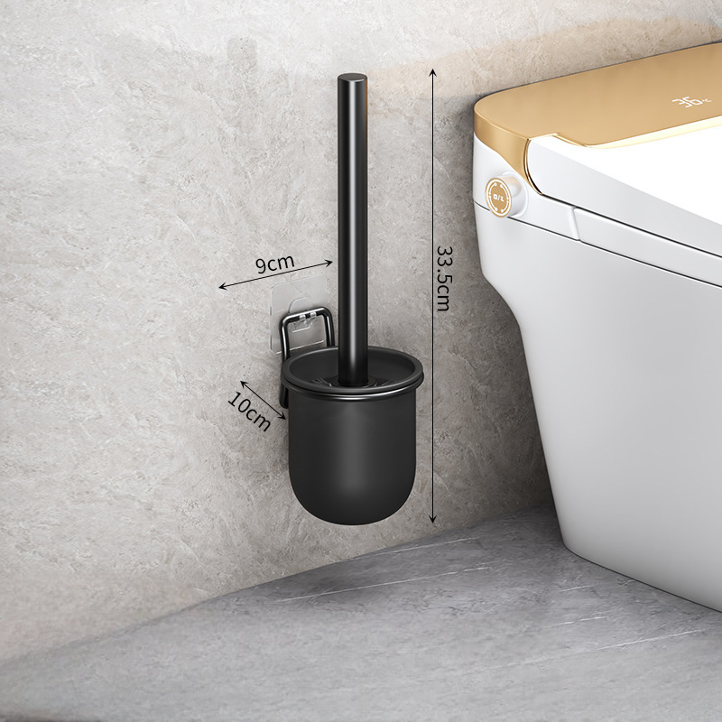 Aluminum Toilet Cleaning Brush, No Dead Angle Bathroom Artifact, Wall-Mounted, Punch-Free Storage Rack