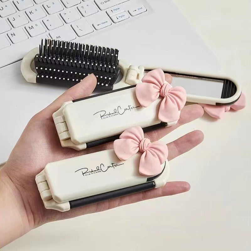 Folding Mirror Comb, Portable Comb, Airbag Air Cushion Comb, Milky White, Hair Massage, Hair Care, Mirror Integrated