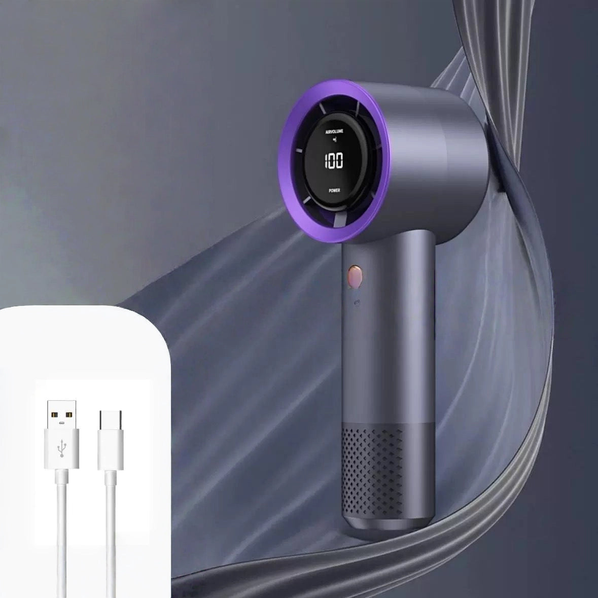 High Speed Handheld Fan, USB Charging, Mini Portable, Digital Display, Turbine Bladeless Fan