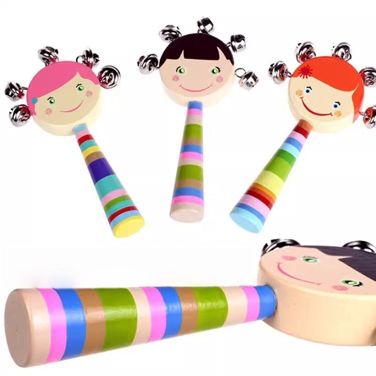 Infant Wooden Cartoon Smiley Face Hand Bell, Wooden String Bell, Bed Bell, Baby Early Education, Educational Toy