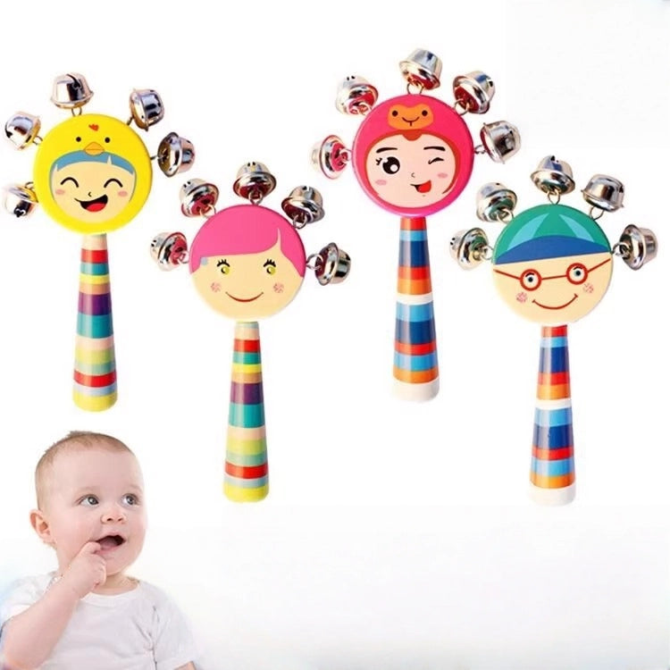 Infant Wooden Cartoon Smiley Face Hand Bell, Wooden String Bell, Bed Bell, Baby Early Education, Educational Toy