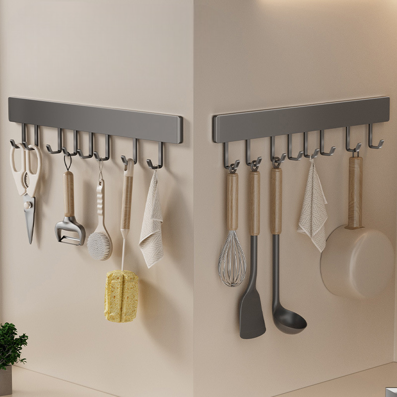 Kitchen Hook Rack, Punch-Free Kitchen Rack Accessories, Wall-Mounted, Multi-Functional Kitchen Utensils, Spoon Shovel Hanging Rod Storage