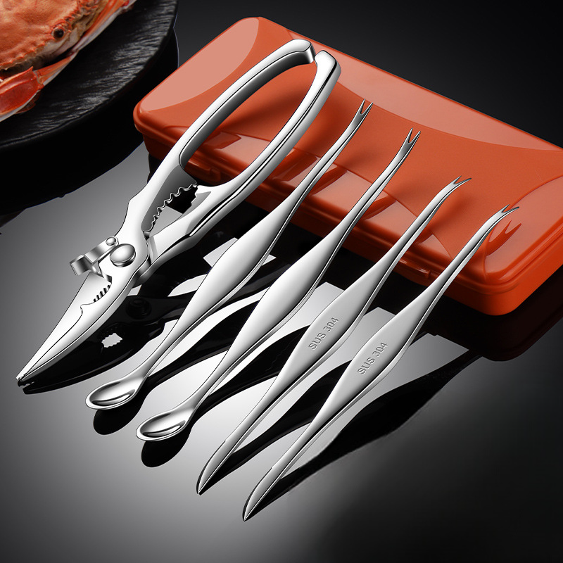 Stainless Steel Crab Set Crab Eating Tools Crab Scissors Crab Pliers Crab Fork Crab Knife Multi-Function Crab Set Multi-Purpose Crab Scissors